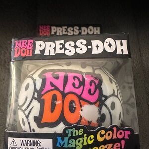 RARE NEEDOH Press-Doh Magic Color Squeeze Ball - White with Pink & Orange Logo